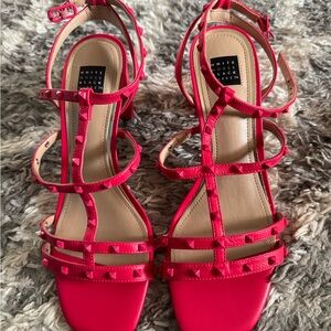 White House Black Market Hot Pink Studded Strappy Heels NWT